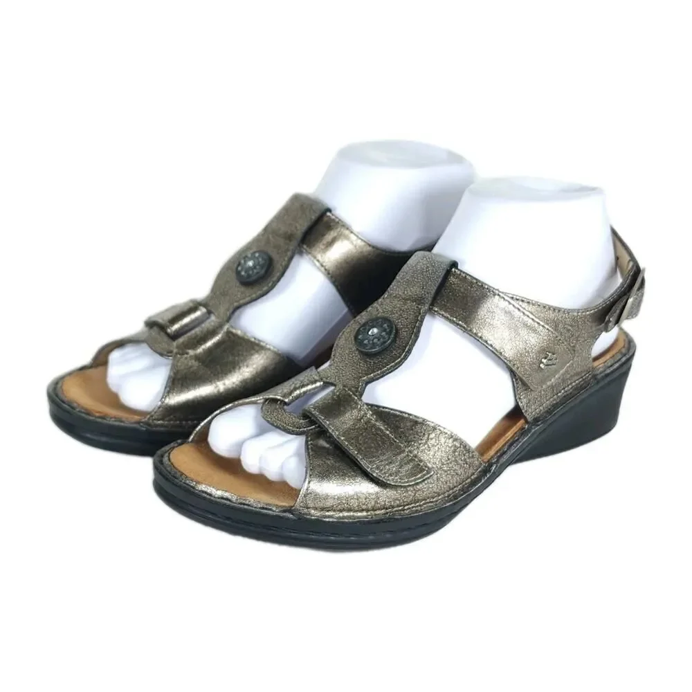 Finn Comfort Women's Adana US7,5D UK4,5 Metallic Leather Slingback Sandals